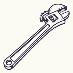 Vintage Adjustable Wrench Tool Illustration For Construction And Maintenance Purposes