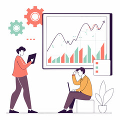 Business Analysis With Data Chart And Two Colleagues Working Together Illustration