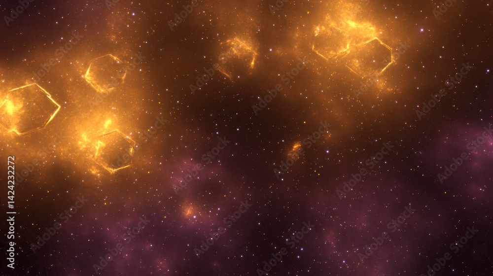 Aufkleber cosmic structures of glowing hexagonal nebulae.