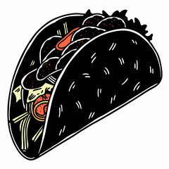 Detailed Line Art Illustration Of A Savory Taco With Delicious Ingredients