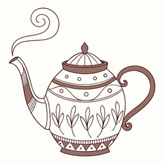 Elegant Decorative Brown Teapot Steaming Illustration For Kitchenware And Beverage Concepts