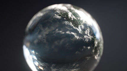 glass sphere encases Earth, reflecting light and clouds beautifully