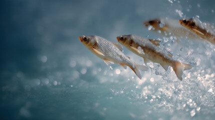 Fish jumping from polluted water into clean lake