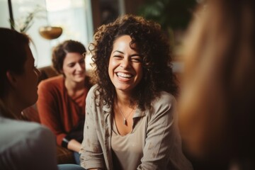 Obraz premium Middle aged female therapist conducting a group session counseling smiling