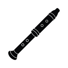 Recorder Instrument Icon in Black Silhouette Style