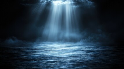 Dark blue mystical underwater scene