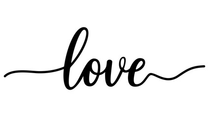 Love - continuous line cursive text. Lettering typography design with word love and doodle heart. Elegant vector print for t-shirt, poster, card, banner valentine day, wedding