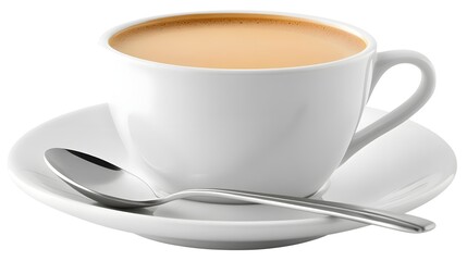 Coffee Cup with Milk on White Plate and Spoon for Stock Photos