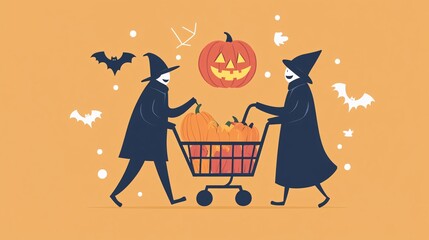 Two Witches Pushing Shopping Cart