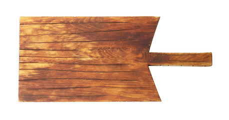 One wooden serving board isolated on white, top view. Space for text