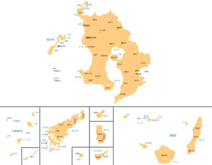Fototapeta premium 鹿児島県 地図 オレンジ 斑点 イラスト