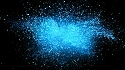 Cosmic Burst: Witness the ethereal beauty of a vibrant blue explosion, set against the stark canvas of the dark, as particles scatter, creating an image of captivating depth and artistic wonder.