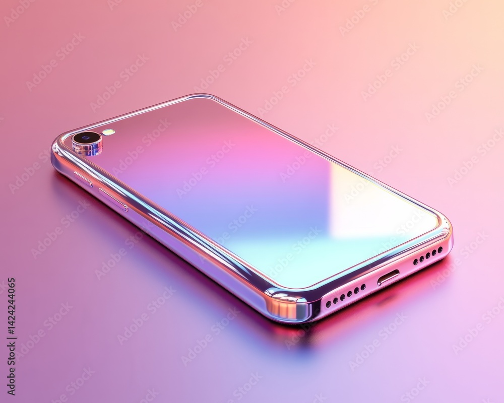 Poster stylish phone icon with metallic finish, isolated on a soft gradient background