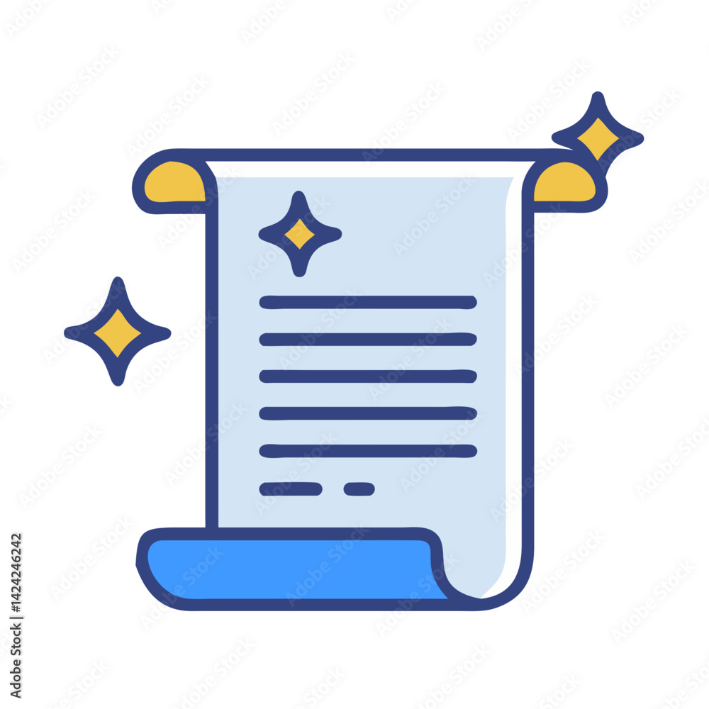 Poster Scroll with Sparkling Article Icon Representing Featured Content and Highlighted Information