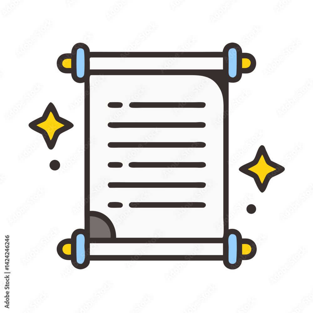 Poster Scroll with Sparkling Article Icon Representing Featured Content and Highlighted Information
