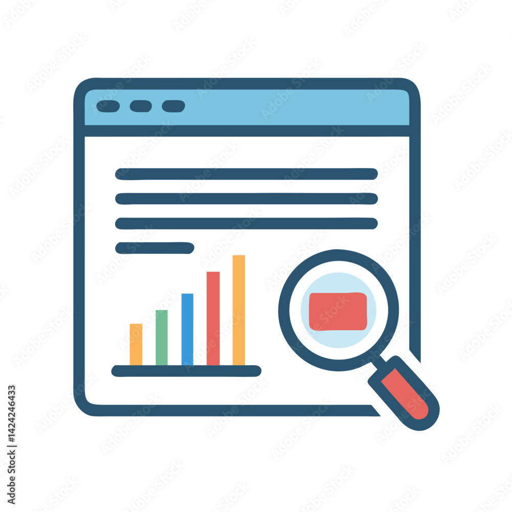 Poster seo content analysis icon representing search optimization and digital strategy review