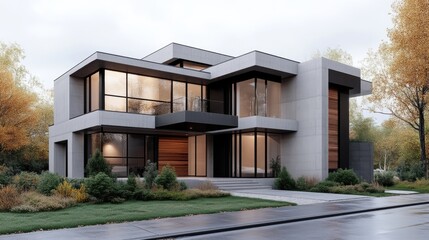 Modern, sophisticated home exterior with a contemporary design.  Spacious, light-filled living areas and sleek lines feature prominently