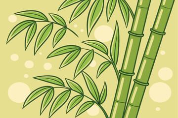 Lush Bamboo Stalks Segmented Green Stems & Leaves Fast Growing Versatile Grass Illustration