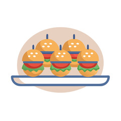 Sliders on Serving Plate Icon Representing Mini Burgers and Appetizer Dish