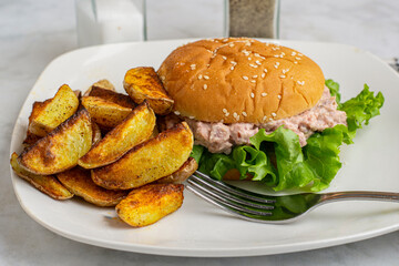 ham salad  with seasoned potato wedges