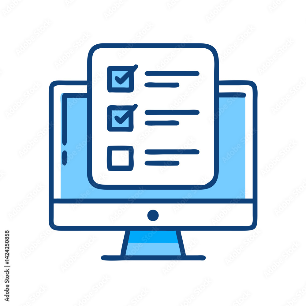 Poster Task List on Computer Monitor Icon Representing Digital Productivity and Work Management