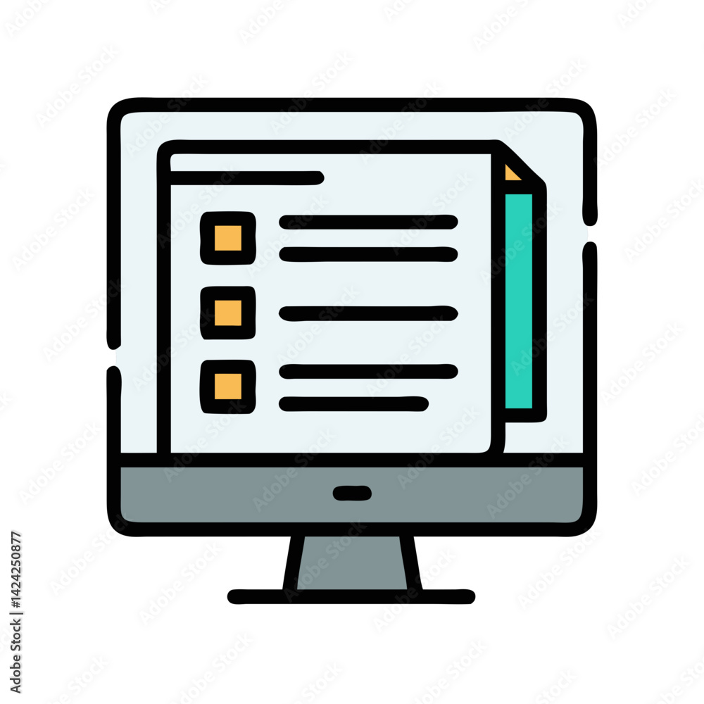Poster Task List on Computer Monitor Icon Representing Digital Productivity and Work Management