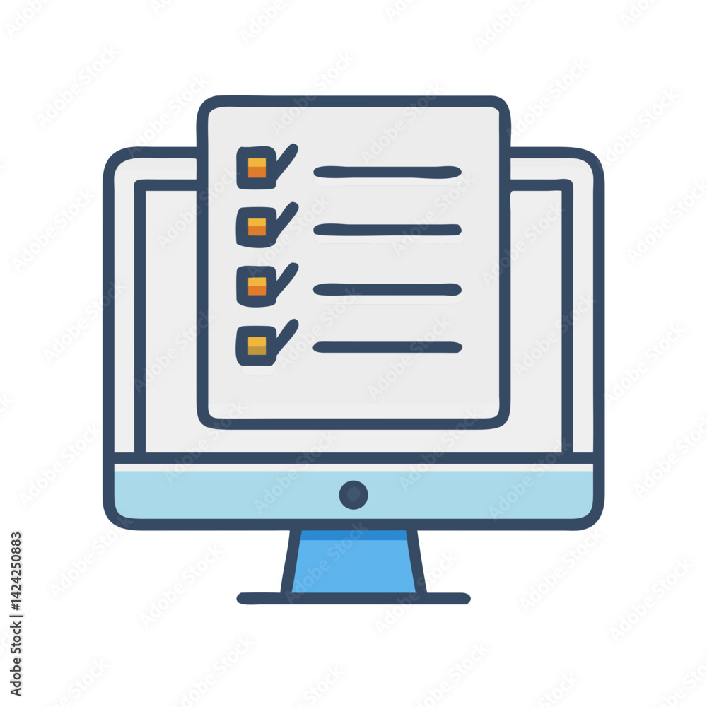 Poster Task List on Computer Monitor Icon Representing Digital Productivity and Work Management