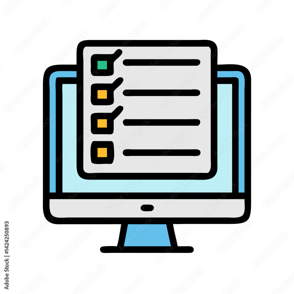 Fototapete Task List on Computer Monitor Icon Representing Digital Productivity and Work Management