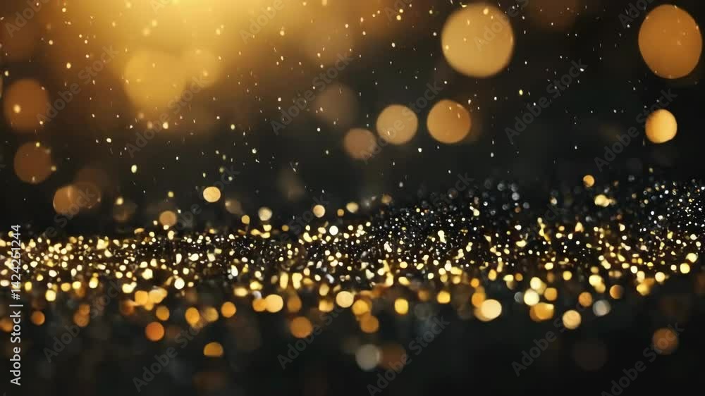 Aufkleber golden particles floating and sparkling on a black background