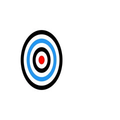 Colorful concentric circles target icon with red center on white background.
