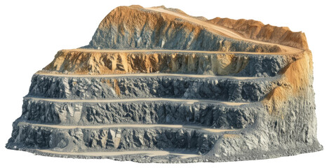 Terraced quarry with layered rock formations, transparent background png