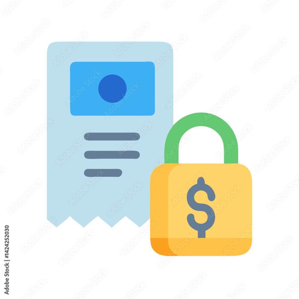 Poster unlocked invoice payment icon representing secure transaction
