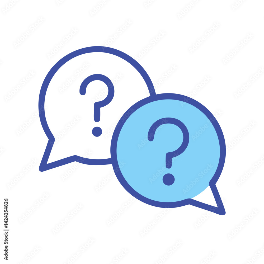 Poster chat bubbles with question icon representing live inquiry support