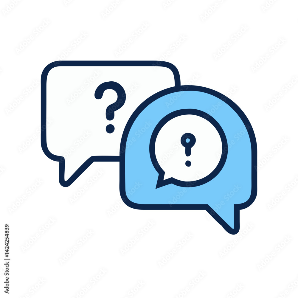 Poster chat bubbles with question icon representing live inquiry support