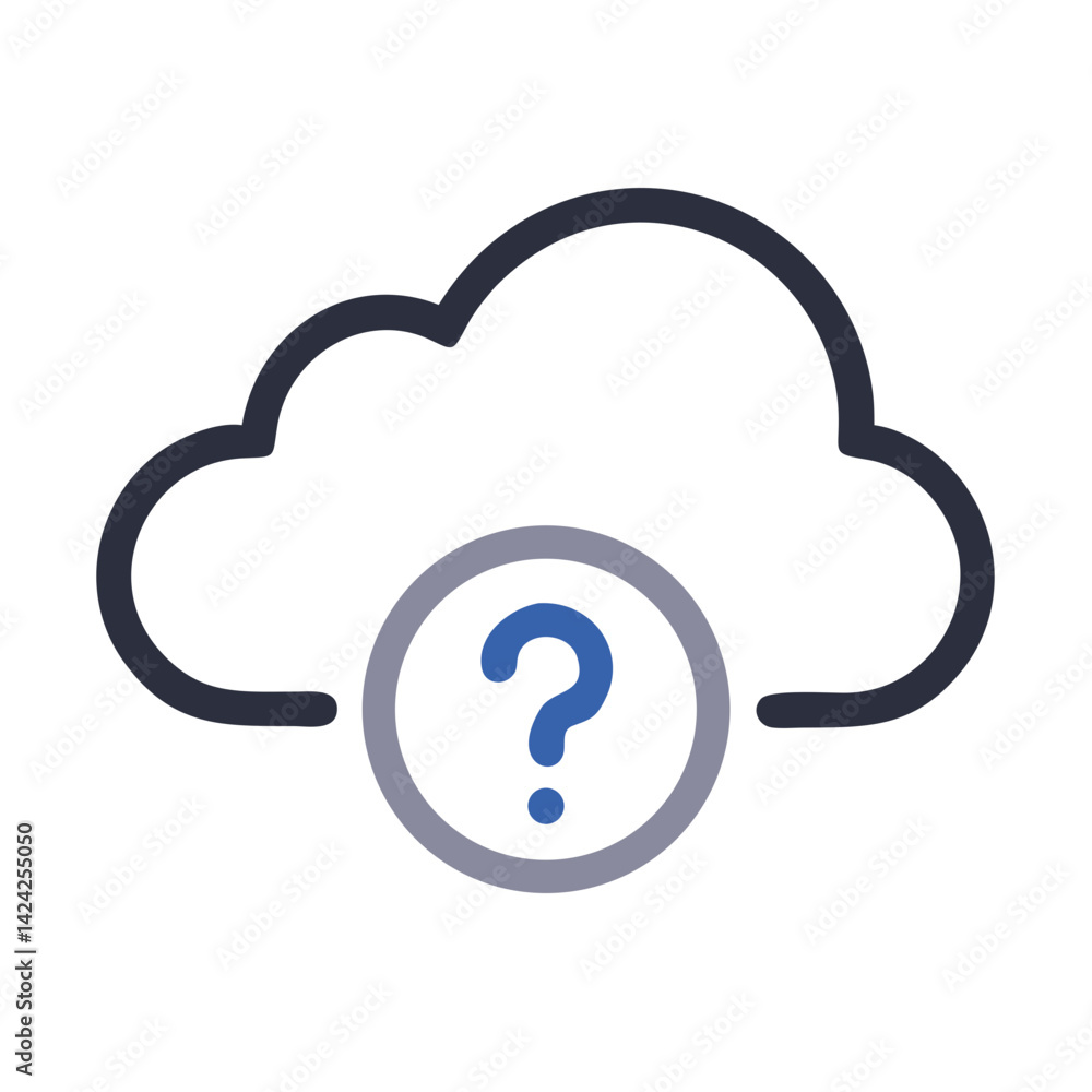 Poster Cloud with Question Mark Icon Representing Cloud-Based Inquiry