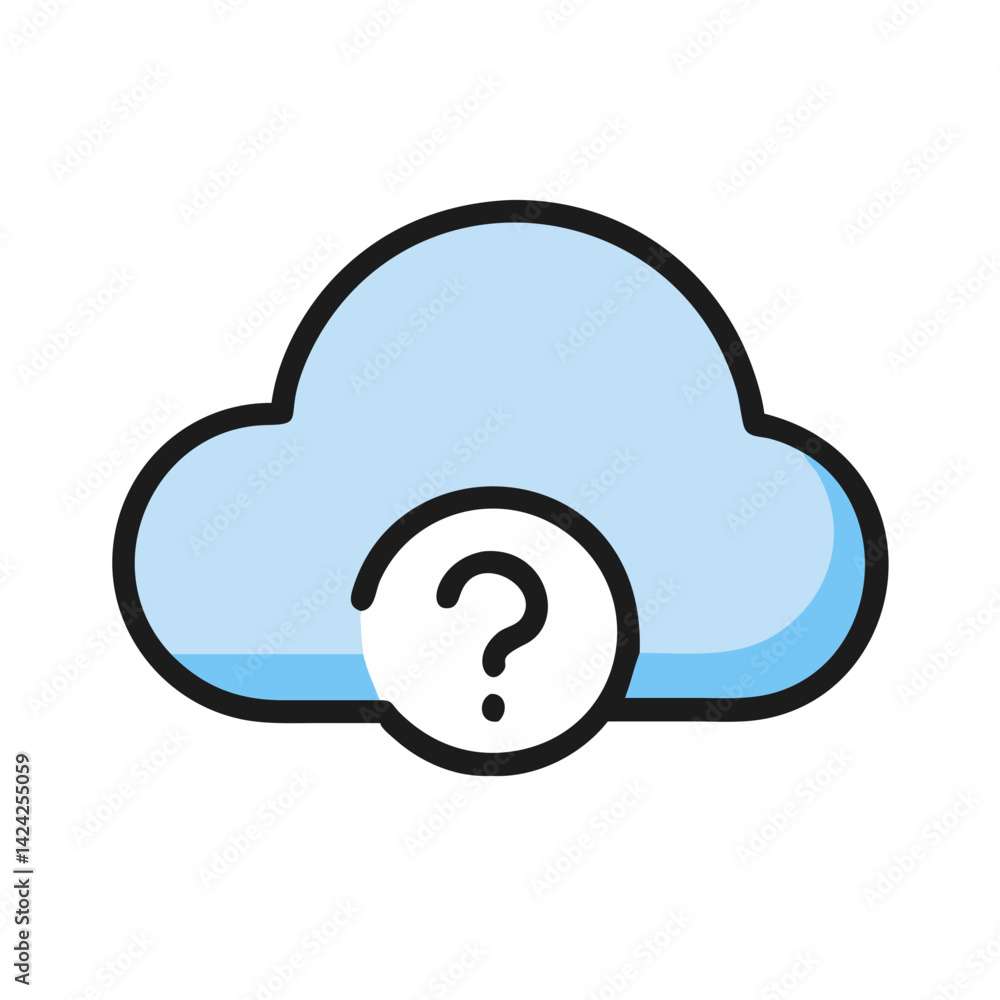 Poster Cloud with Question Mark Icon Representing Cloud-Based Inquiry