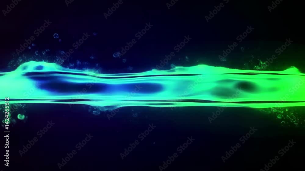 Aufkleber abstract motion graphic showcasing vibrant blue and green flowing lines against a dark background, c