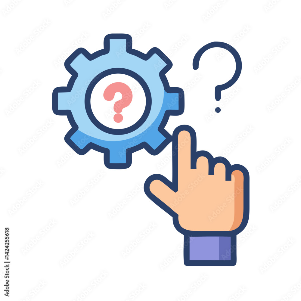 Poster finger on gear icon representing interactive help access
