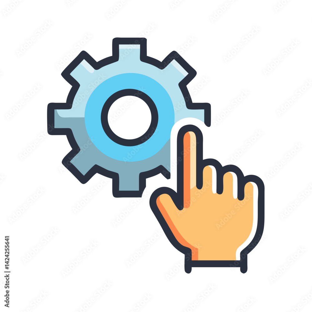 Poster finger on gear icon representing interactive help access