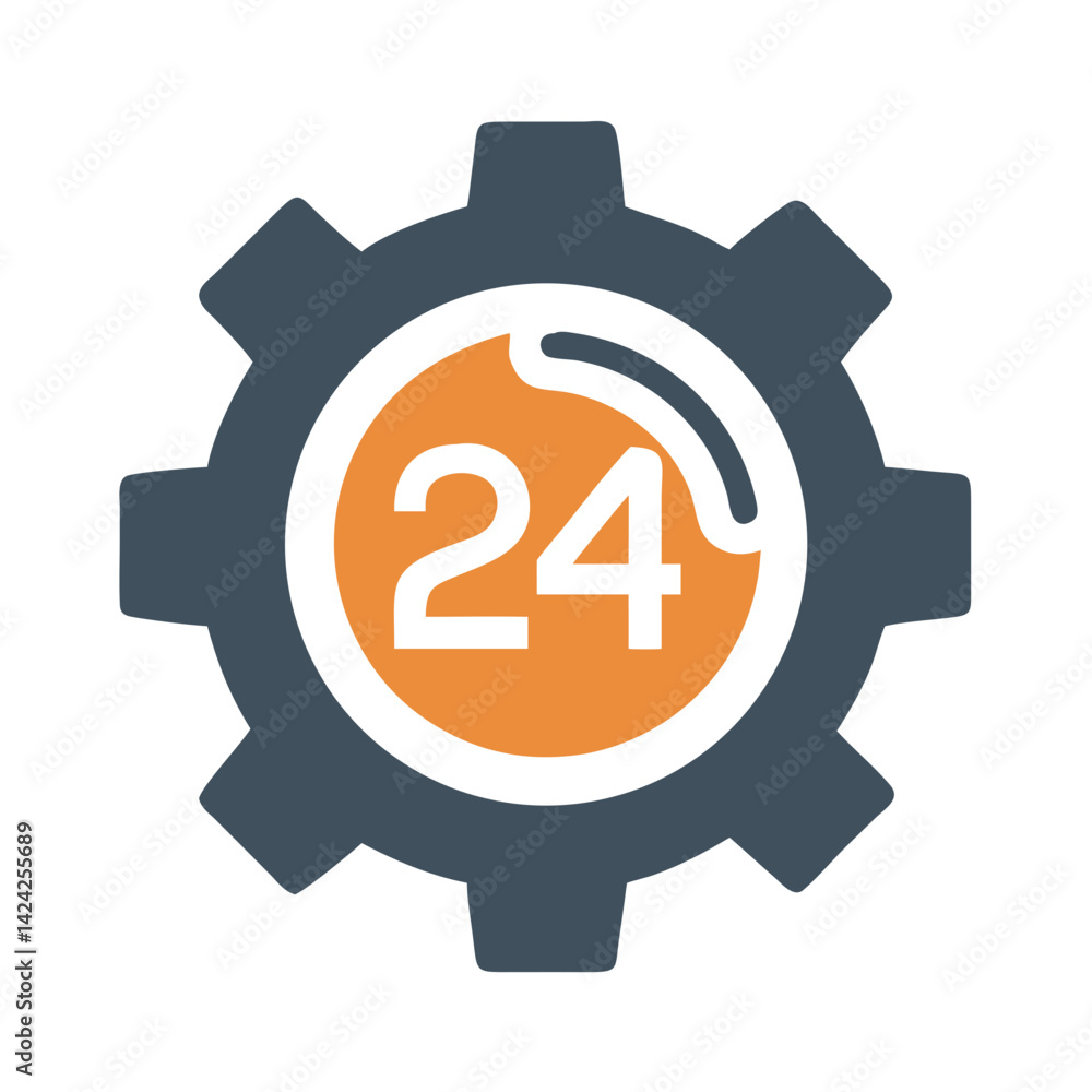 Aufkleber Gear with 24 Label Icon Representing Round-the-Clock Technical Support

