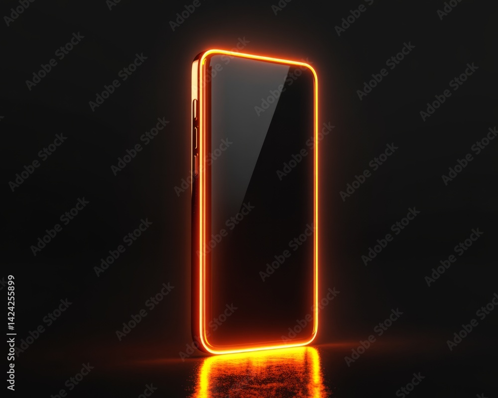Poster modern smartphone icon, sharp lines and a glowing screen effect, simple background