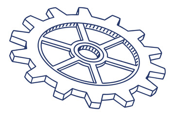 Gear Wheel Outline Illustration Technical Drawing Style Isolated On White Background