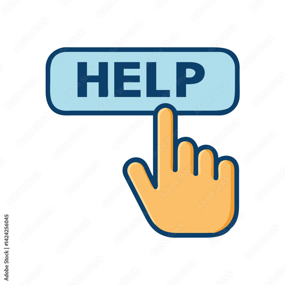 Poster Help Button with Hand Icon Representing Clickable Assistance