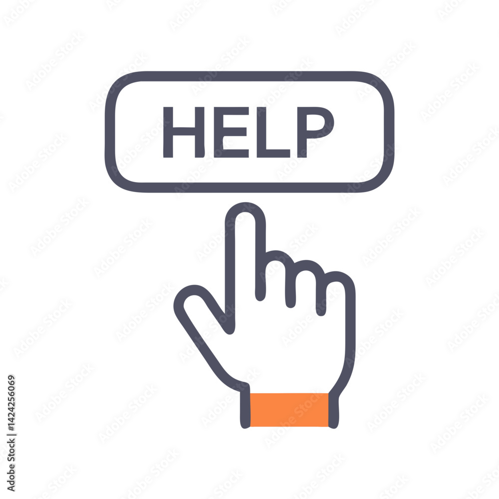 Poster Help Button with Hand Icon Representing Clickable Assistance