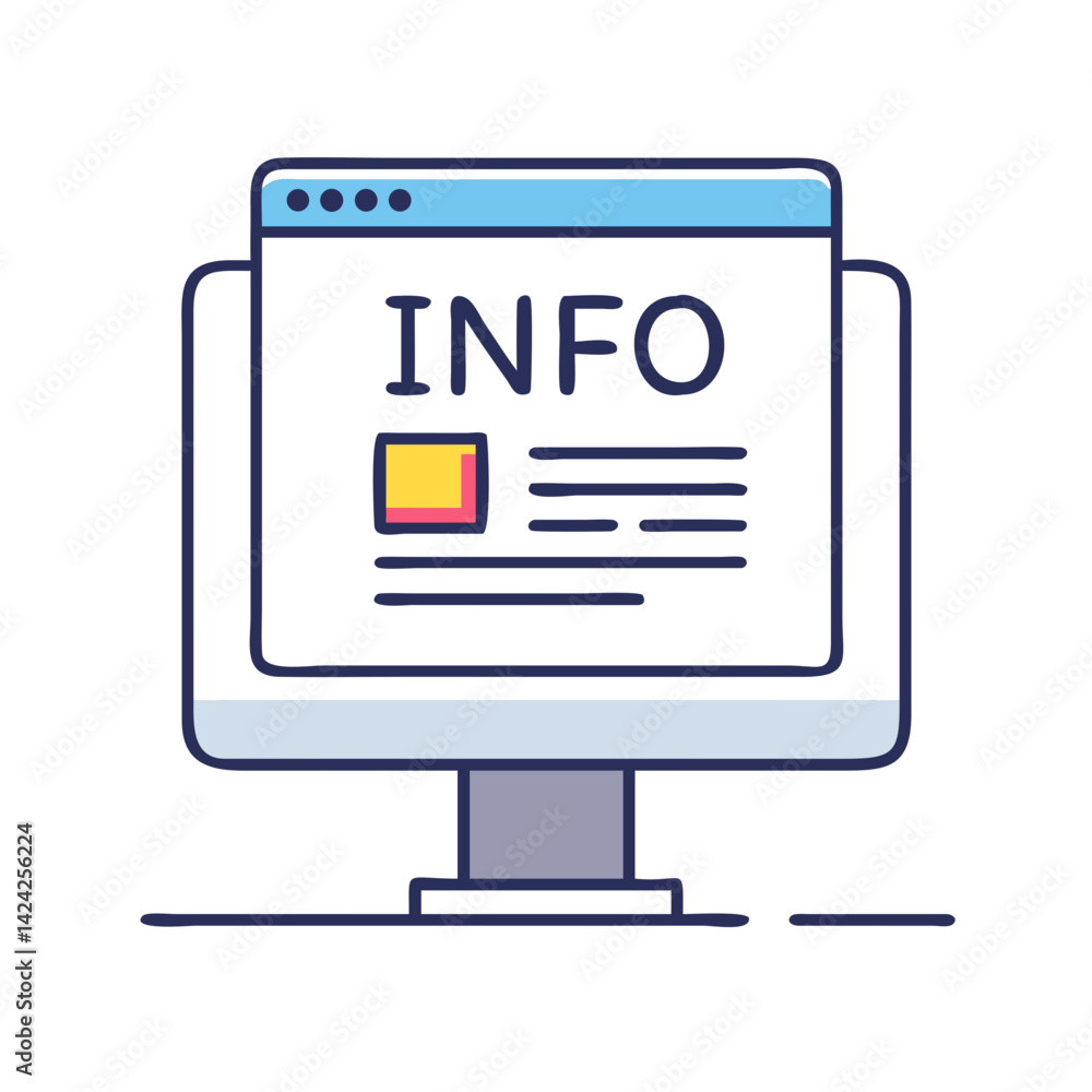 Poster Information Pop-Up on Monitor Icon Representing Digital Help Notification