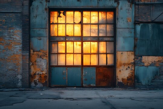 Abandoned warehouse under the sunset