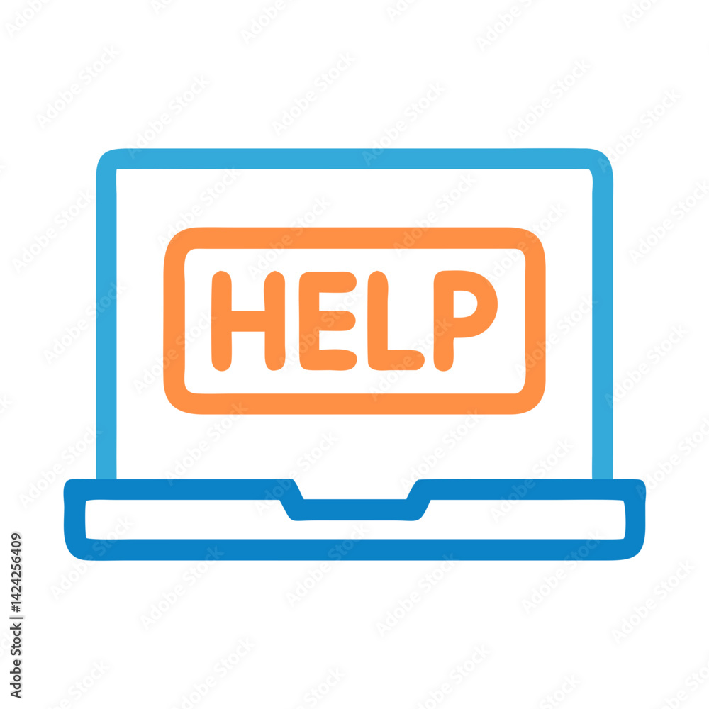 Poster laptop with help label icon representing digital support