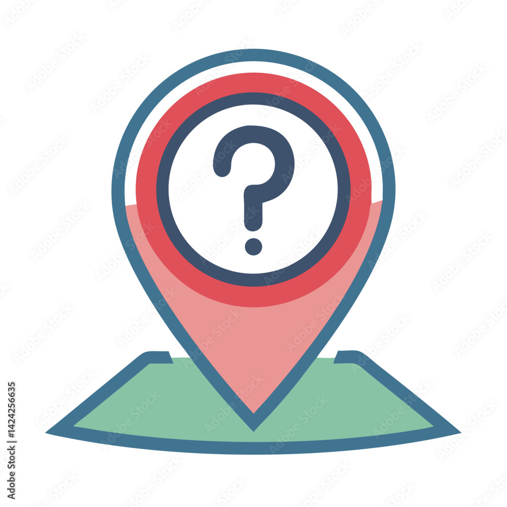 Aufkleber map pin with question icon representing support location