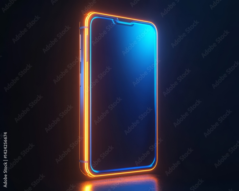 Poster minimalist smartphone icon with glowing screen and sharp lines