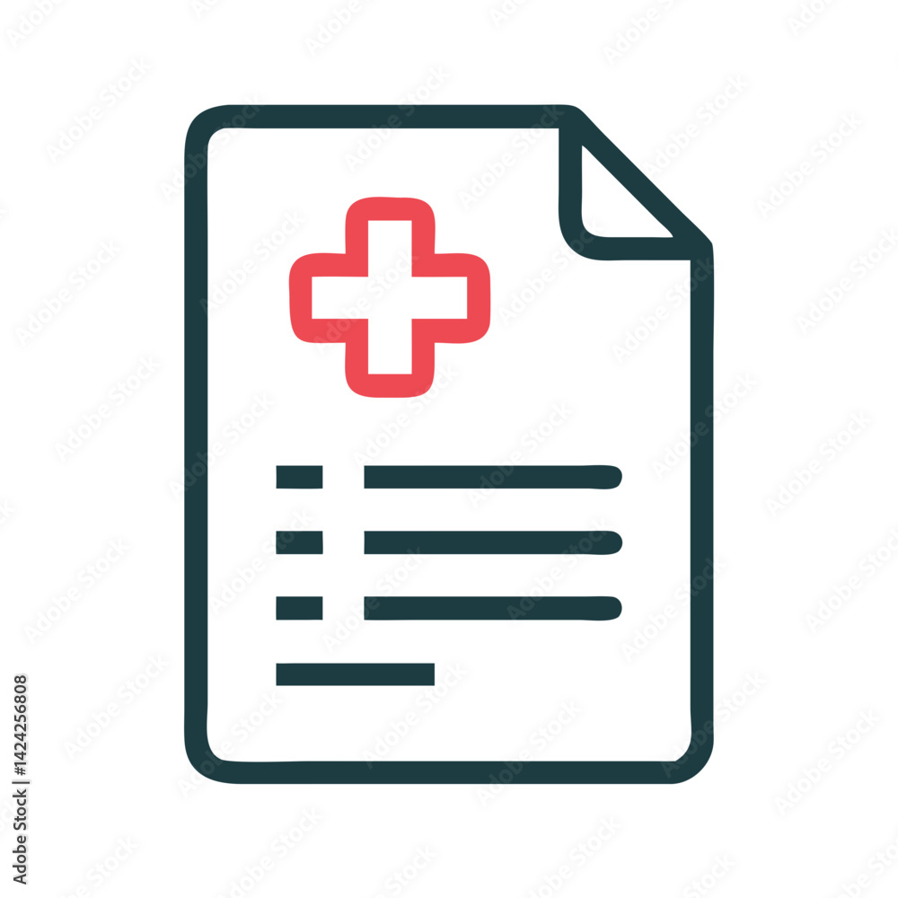 Poster medical report with cross icon representing health documentation